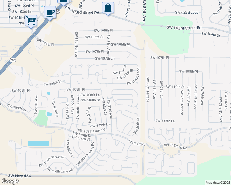 map of restaurants, bars, coffee shops, grocery stores, and more near 8186 Southwest 108th Street Road in Ocala