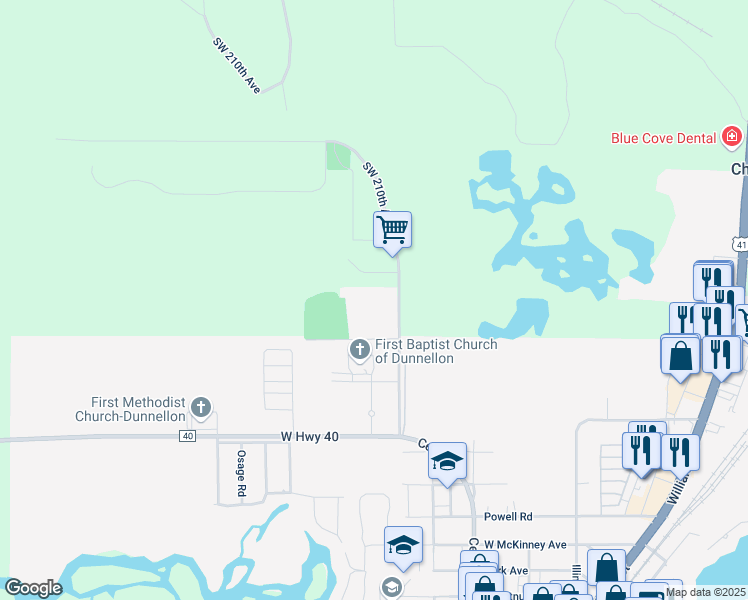 map of restaurants, bars, coffee shops, grocery stores, and more near 11060 Southwest 210th Avenue in Dunnellon