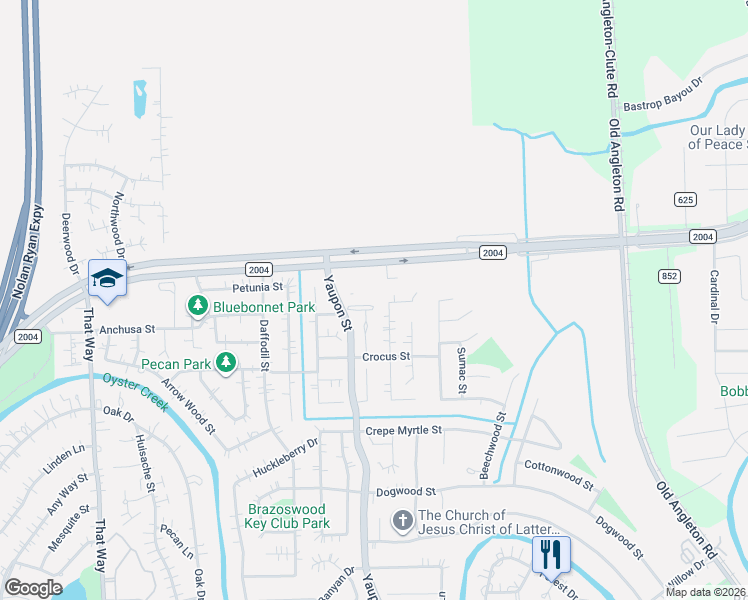 map of restaurants, bars, coffee shops, grocery stores, and more near 22 Red Oak Court in Lake Jackson