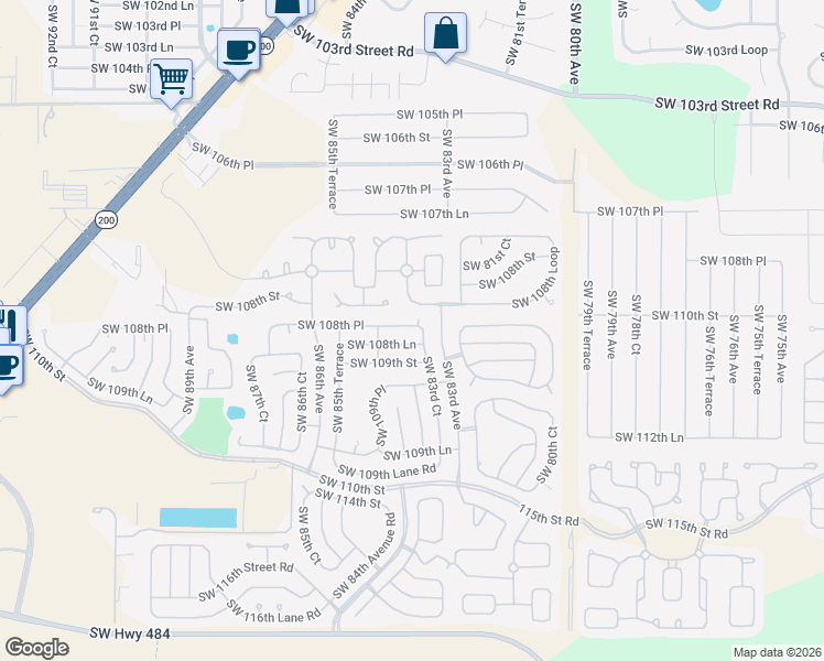 map of restaurants, bars, coffee shops, grocery stores, and more near 8386 Southwest 108th Place in Ocala