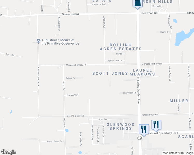 map of restaurants, bars, coffee shops, grocery stores, and more near 1400 Mercers Fernery Road in DeLand