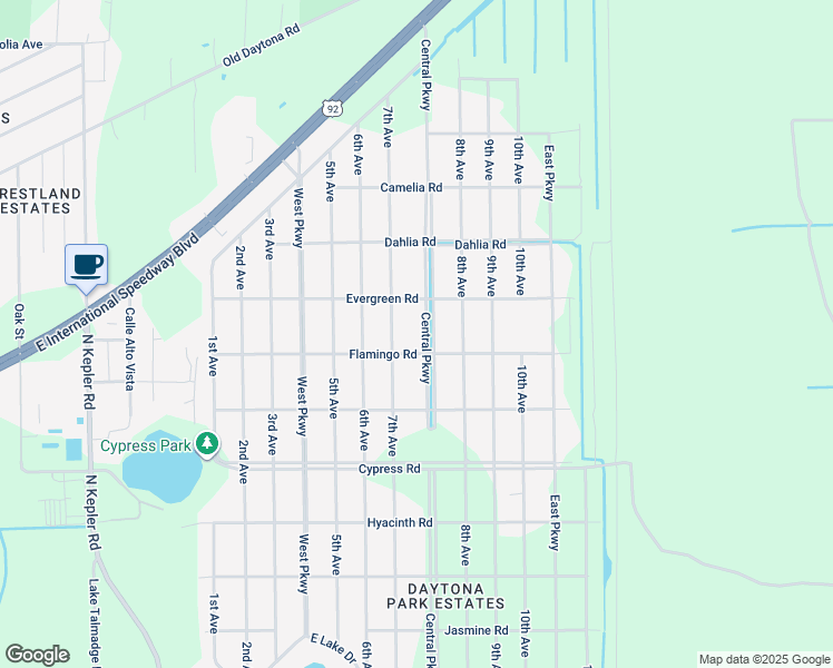 map of restaurants, bars, coffee shops, grocery stores, and more near 1920 Central Parkway in DeLand