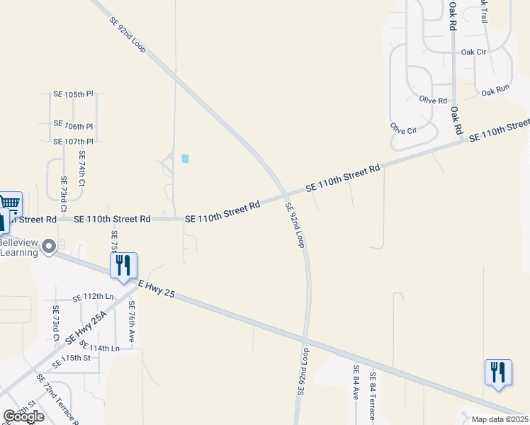 map of restaurants, bars, coffee shops, grocery stores, and more near 8110 Southeast 110th Street Road in Belleview