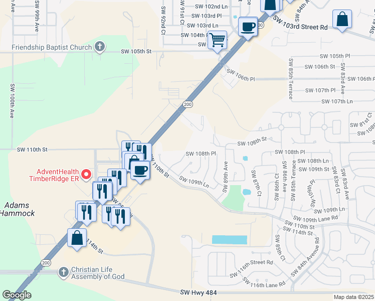 map of restaurants, bars, coffee shops, grocery stores, and more near 9071 Southwest 108th Place in Ocala