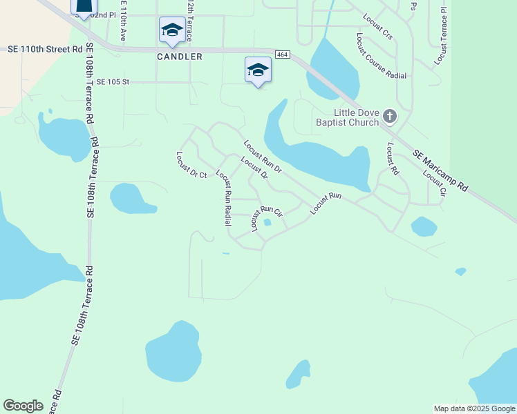 map of restaurants, bars, coffee shops, grocery stores, and more near 20 Locust Drive Track in Ocala