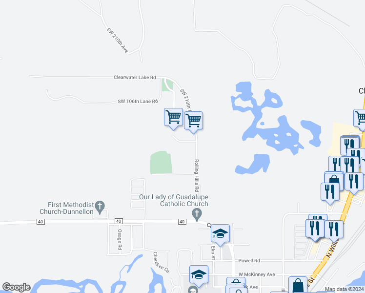 map of restaurants, bars, coffee shops, grocery stores, and more near 11060 Southwest 210th Avenue in Dunnellon