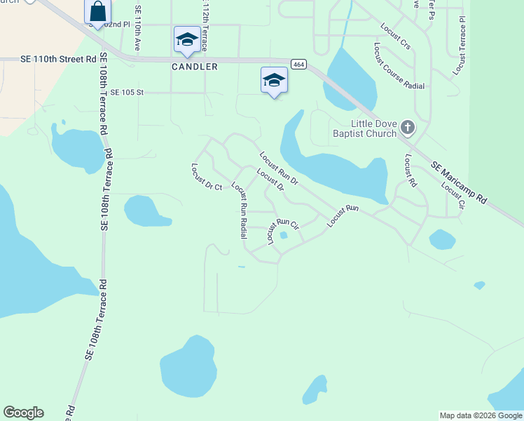 map of restaurants, bars, coffee shops, grocery stores, and more near Locust Drive Track in Ocala