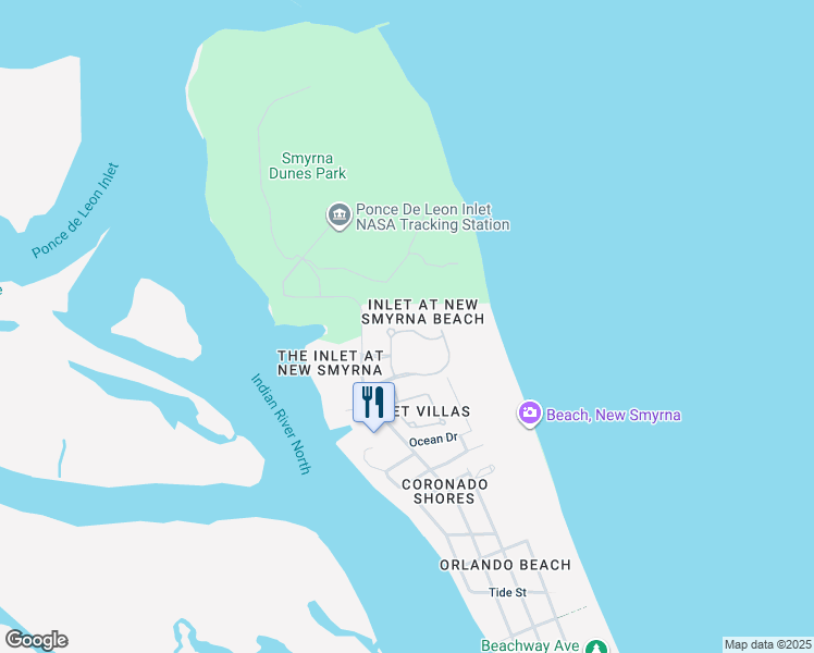 map of restaurants, bars, coffee shops, grocery stores, and more near 257 Minorca Beach Way in New Smyrna Beach