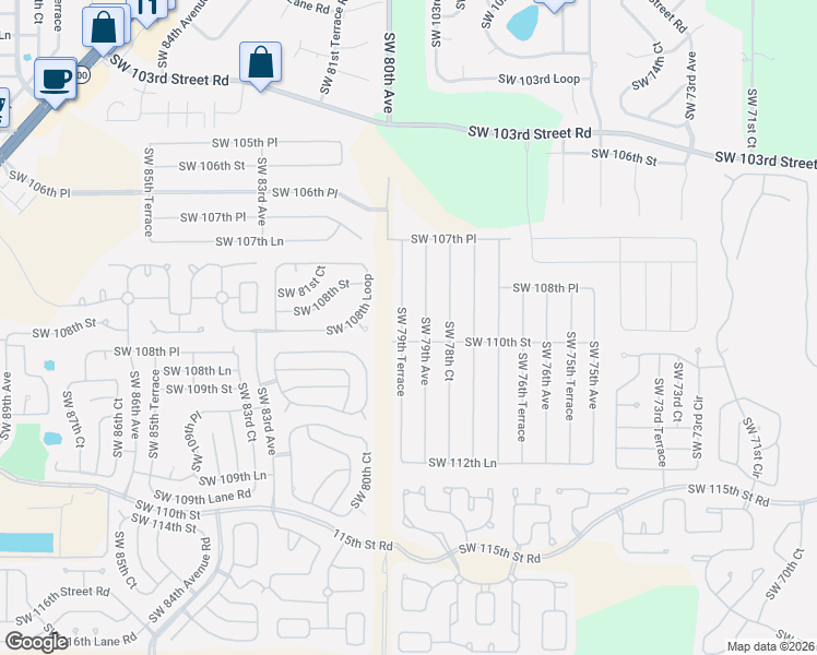map of restaurants, bars, coffee shops, grocery stores, and more near 10946 Southwest 79th Avenue in Ocala