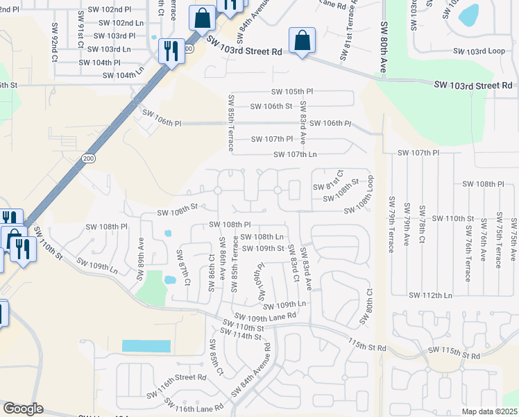 map of restaurants, bars, coffee shops, grocery stores, and more near 8435 Southwest 108th Street in Ocala