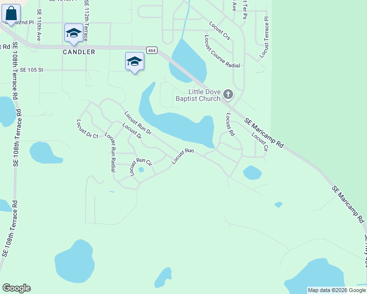 map of restaurants, bars, coffee shops, grocery stores, and more near 45 Locust Run Drive in Ocala