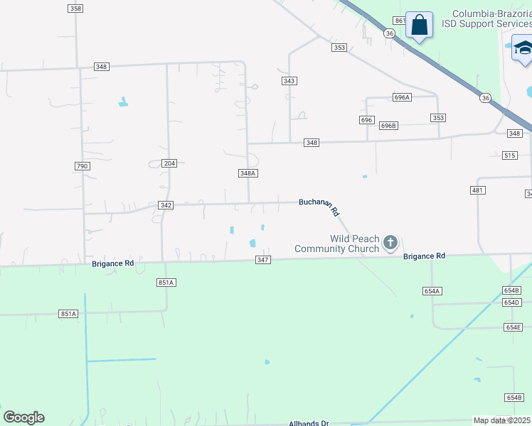 map of restaurants, bars, coffee shops, grocery stores, and more near 2327 County Road 342 in Brazoria
