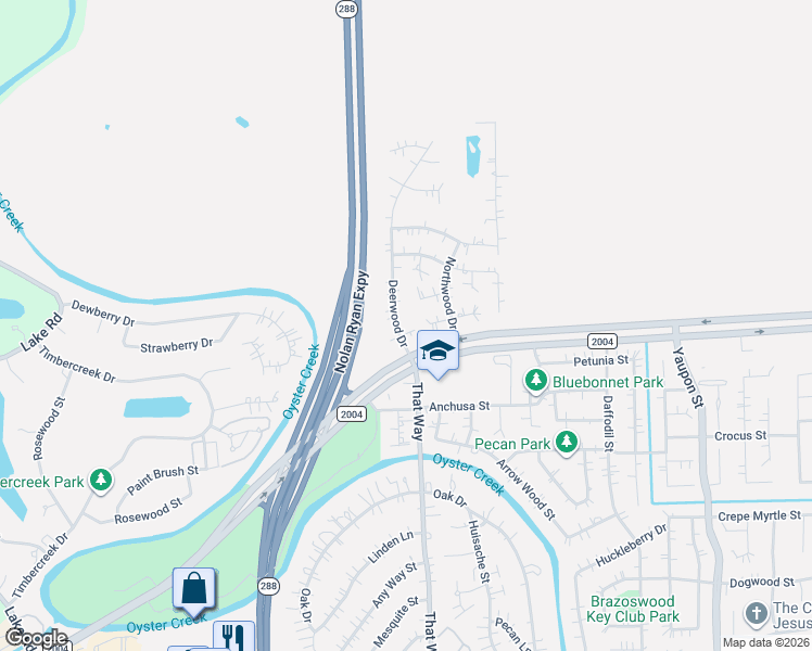 map of restaurants, bars, coffee shops, grocery stores, and more near 58 Snowberry Court in Lake Jackson