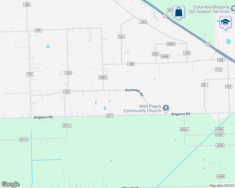 map of restaurants, bars, coffee shops, grocery stores, and more near 2327 County Road 342 in Brazoria