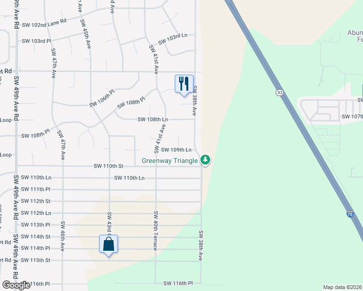 map of restaurants, bars, coffee shops, grocery stores, and more near 3964 Southwest 109th Lane in Ocala