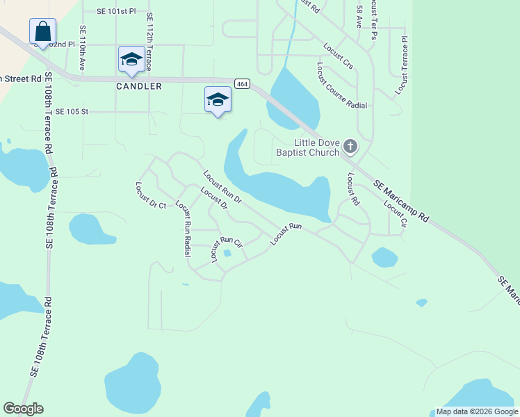 map of restaurants, bars, coffee shops, grocery stores, and more near 45 Locust Run Drive in Ocala
