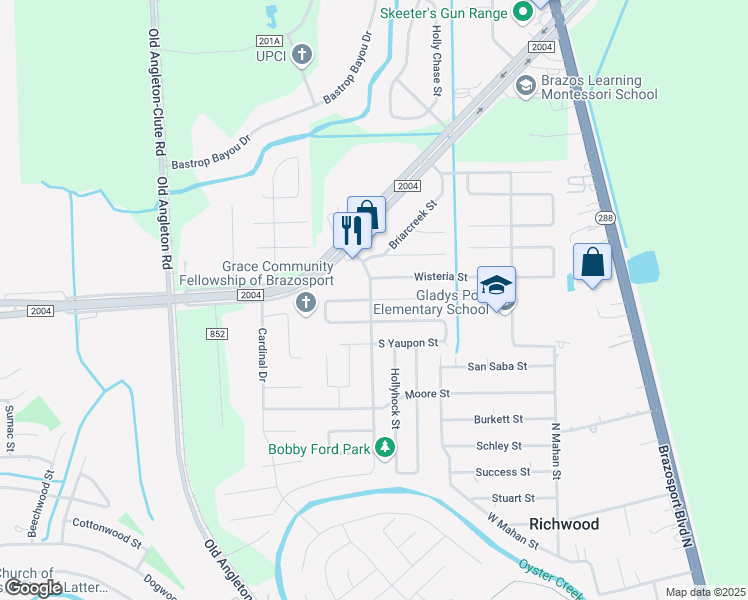 map of restaurants, bars, coffee shops, grocery stores, and more near 422 North Yaupon Street in Richwood