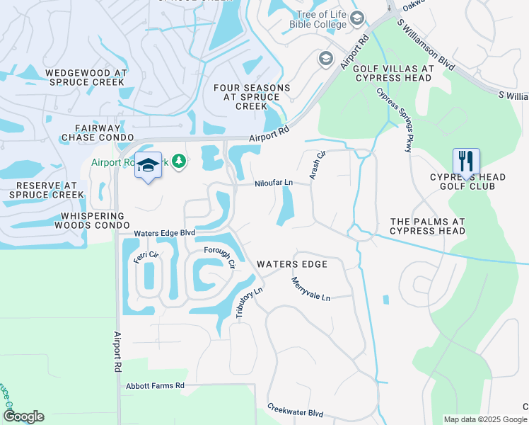 map of restaurants, bars, coffee shops, grocery stores, and more near 6417 Whit Court in Port Orange