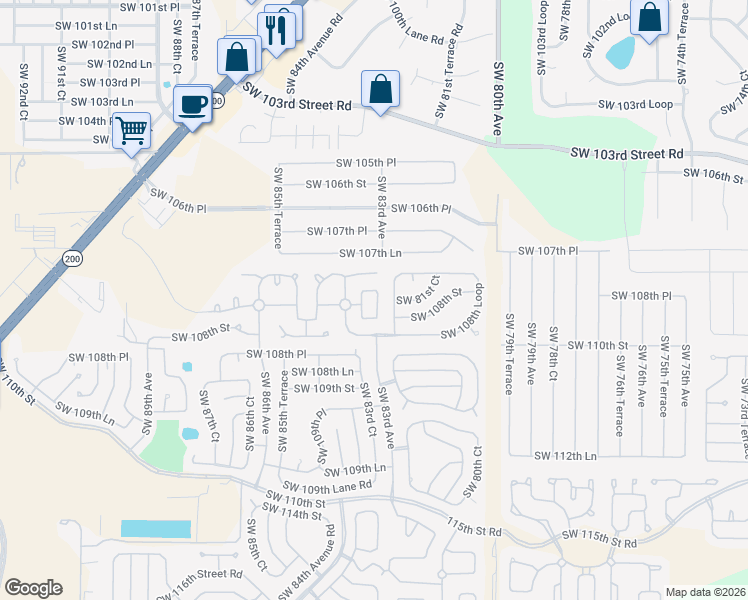 map of restaurants, bars, coffee shops, grocery stores, and more near 8285 Southwest 108th Loop in Ocala