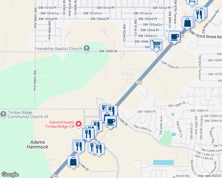 map of restaurants, bars, coffee shops, grocery stores, and more near 9285 Southwest State Road 200 in Ocala