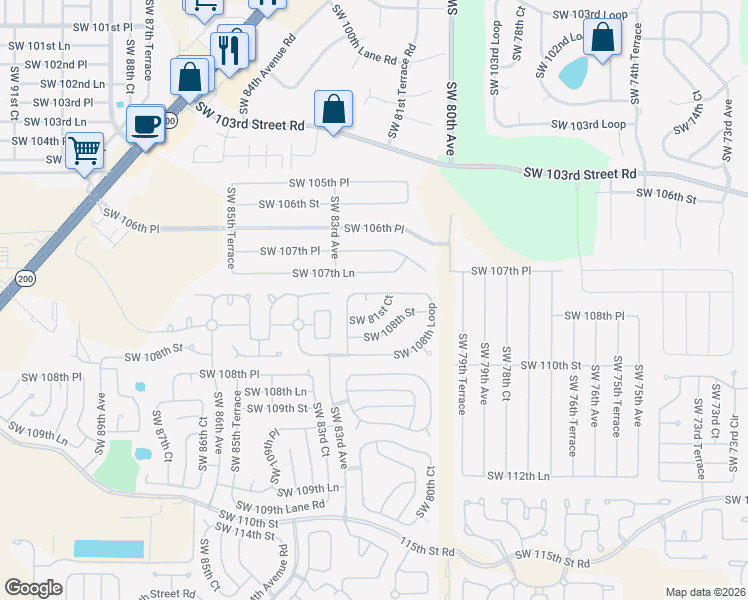 map of restaurants, bars, coffee shops, grocery stores, and more near 10801 Southwest 82nd Avenue in Ocala