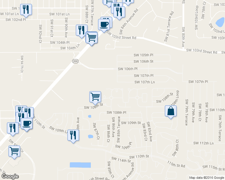 map of restaurants, bars, coffee shops, grocery stores, and more near 8961 Southwest 86th Avenue in Ocala