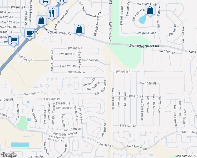 map of restaurants, bars, coffee shops, grocery stores, and more near 8152 Southwest 108th Loop in Ocala