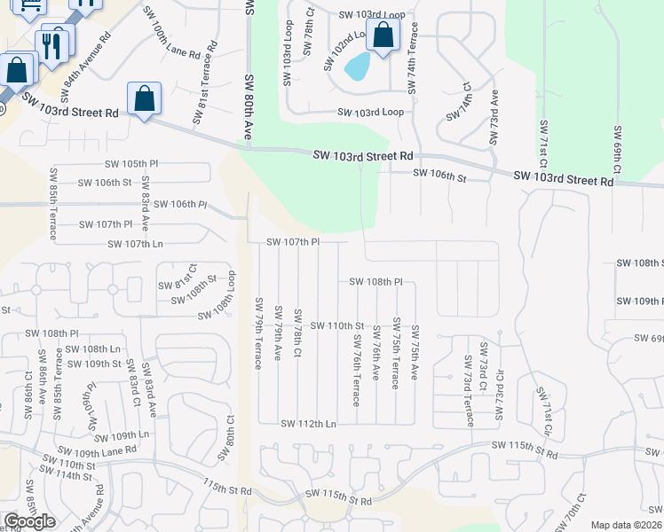 map of restaurants, bars, coffee shops, grocery stores, and more near 10846 Southwest 77th Court in Ocala