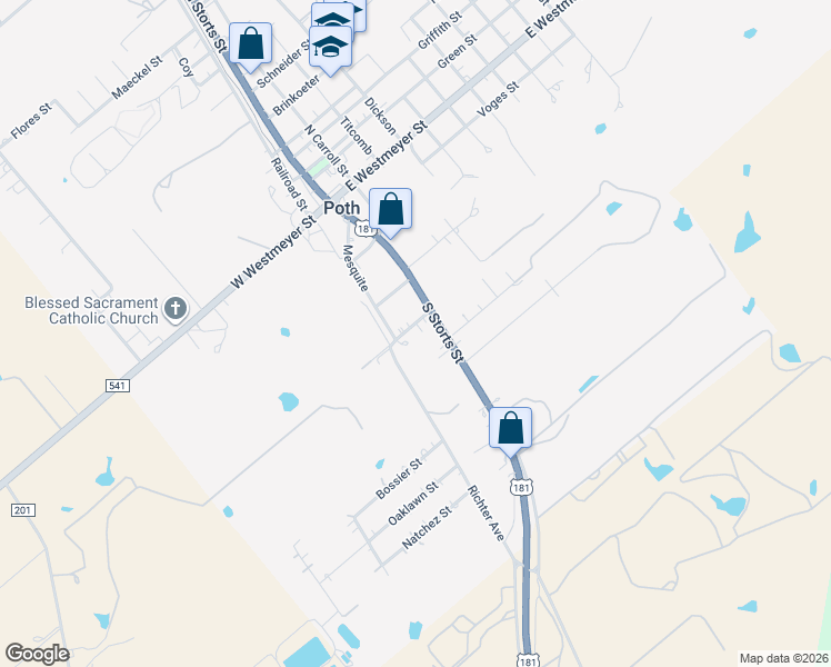 map of restaurants, bars, coffee shops, grocery stores, and more near 109 Klecka Street in Falls City