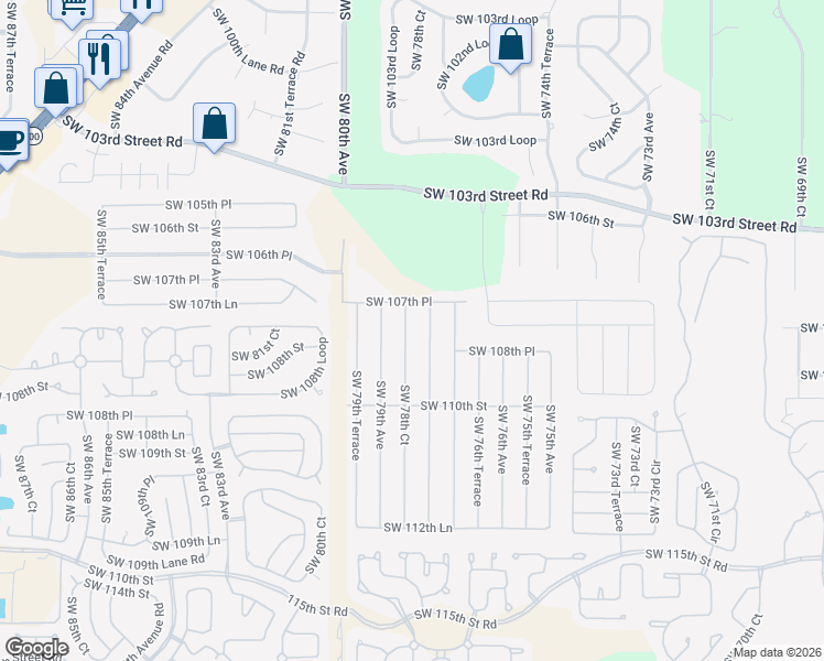 map of restaurants, bars, coffee shops, grocery stores, and more near 10847 Southwest 78th Court in Ocala