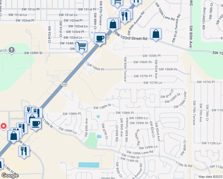 map of restaurants, bars, coffee shops, grocery stores, and more near 8628 Southwest 108th Place Road in Ocala