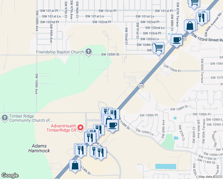 map of restaurants, bars, coffee shops, grocery stores, and more near 9285 Southwest State Road 200 in Ocala