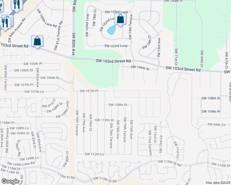 map of restaurants, bars, coffee shops, grocery stores, and more near 10674 Southwest 75th Terrace in Ocala