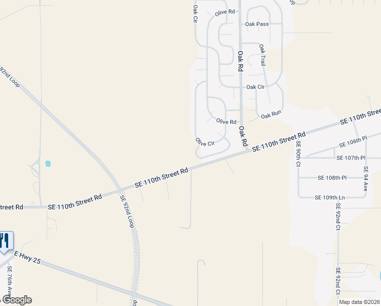 map of restaurants, bars, coffee shops, grocery stores, and more near 3 Olive Circle Loop in Ocala