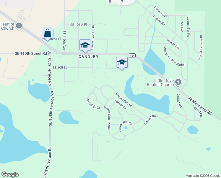 map of restaurants, bars, coffee shops, grocery stores, and more near Locust Run Drive in Ocala