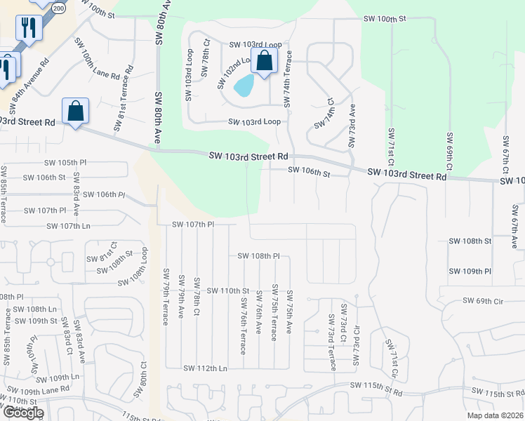 map of restaurants, bars, coffee shops, grocery stores, and more near 10674 Southwest 75th Terrace in Ocala