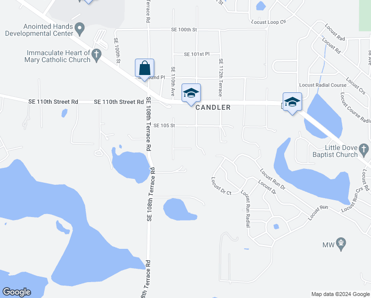 map of restaurants, bars, coffee shops, grocery stores, and more near 106th Street in Belleview