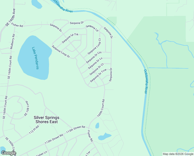 map of restaurants, bars, coffee shops, grocery stores, and more near Sequoia Drive in Ocklawaha
