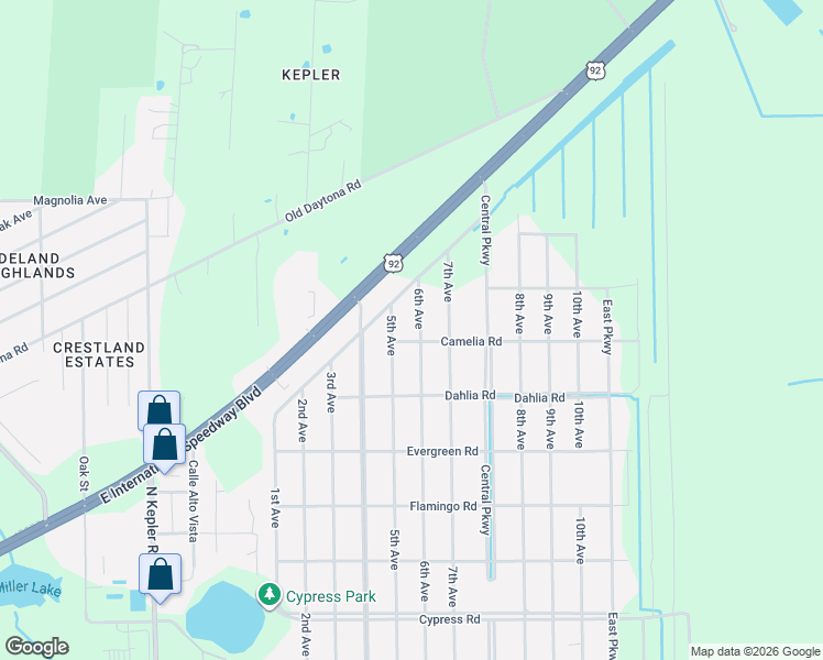 map of restaurants, bars, coffee shops, grocery stores, and more near 2259 5th Avenue in DeLand