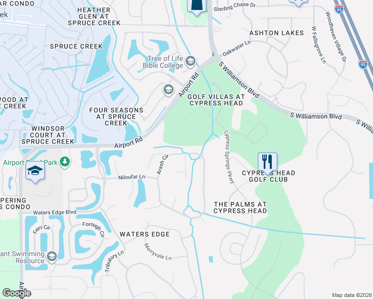 map of restaurants, bars, coffee shops, grocery stores, and more near 1777 Arash Circle in Port Orange
