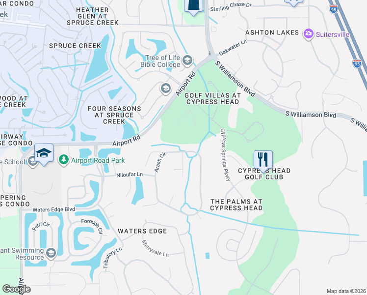 map of restaurants, bars, coffee shops, grocery stores, and more near 1777 Arash Circle in Port Orange