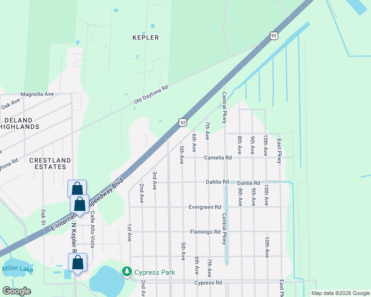 map of restaurants, bars, coffee shops, grocery stores, and more near 2259 5th Avenue in DeLand