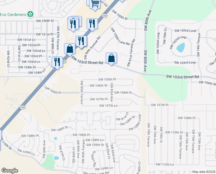 map of restaurants, bars, coffee shops, grocery stores, and more near 8328 Southwest 106th Street in Ocala