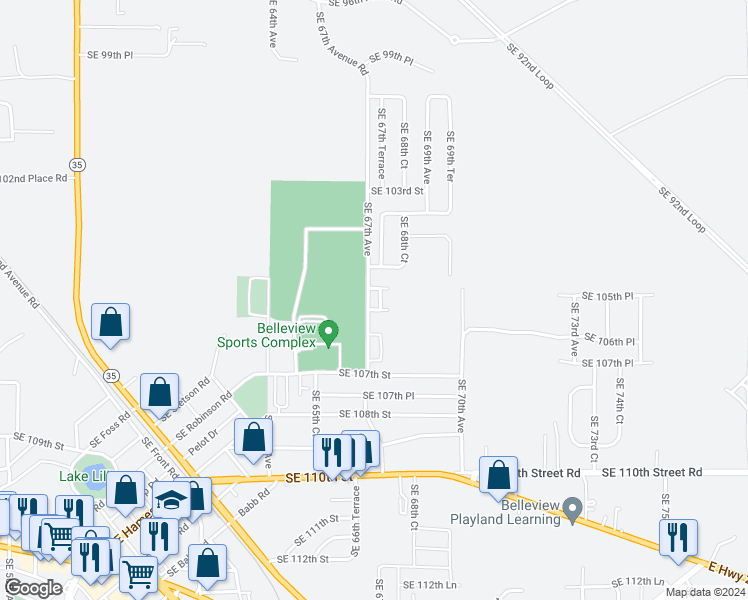map of restaurants, bars, coffee shops, grocery stores, and more near 10566 Southeast 67 Court in Belleview