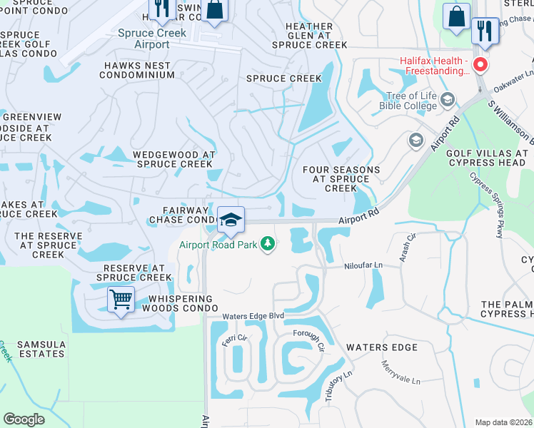 map of restaurants, bars, coffee shops, grocery stores, and more near 2904 Cypress Ridge Trail in Port Orange