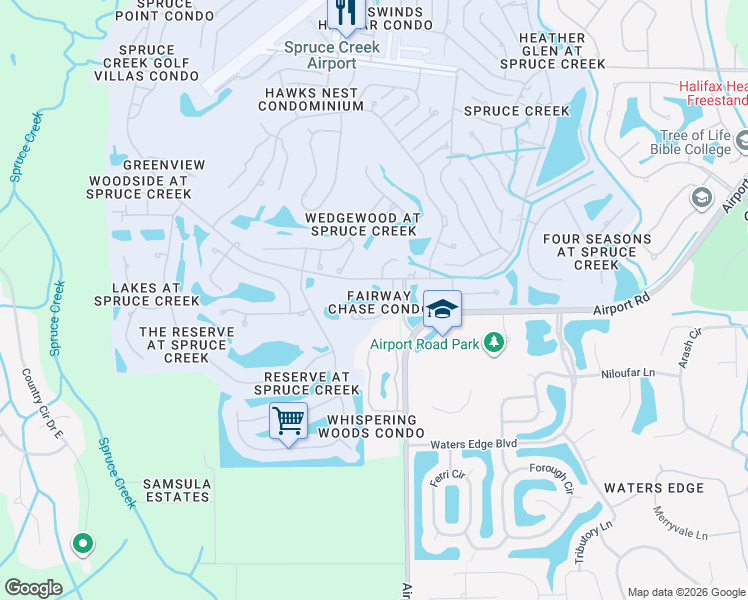 map of restaurants, bars, coffee shops, grocery stores, and more near 2026 Southcreek Boulevard in Port Orange