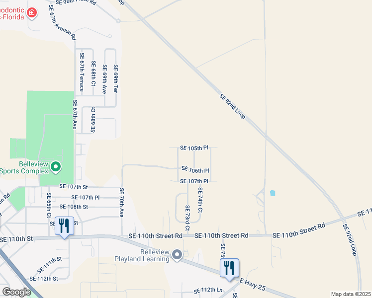 map of restaurants, bars, coffee shops, grocery stores, and more near 10565 Southeast 73rd Avenue in Belleview