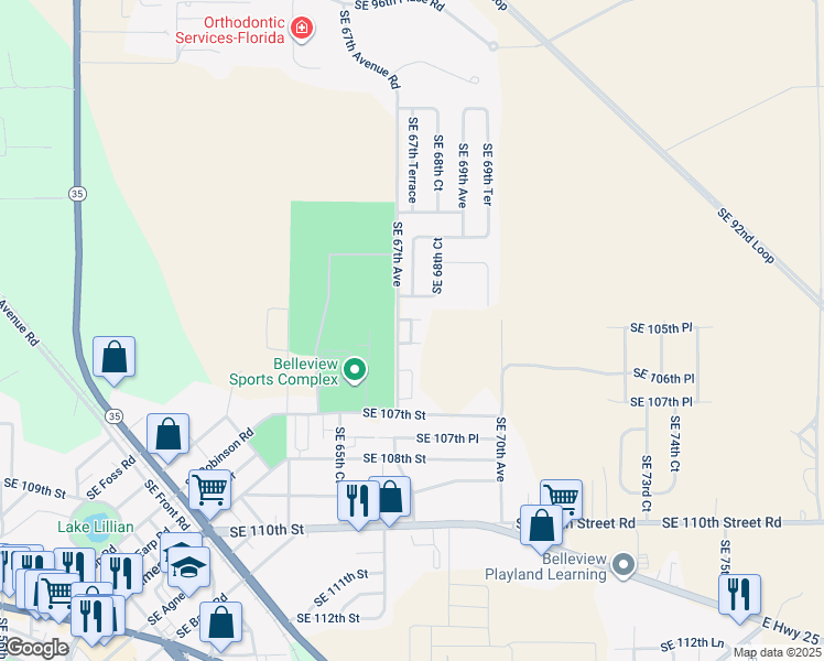 map of restaurants, bars, coffee shops, grocery stores, and more near 10588 Southeast 67 Court in Belleview