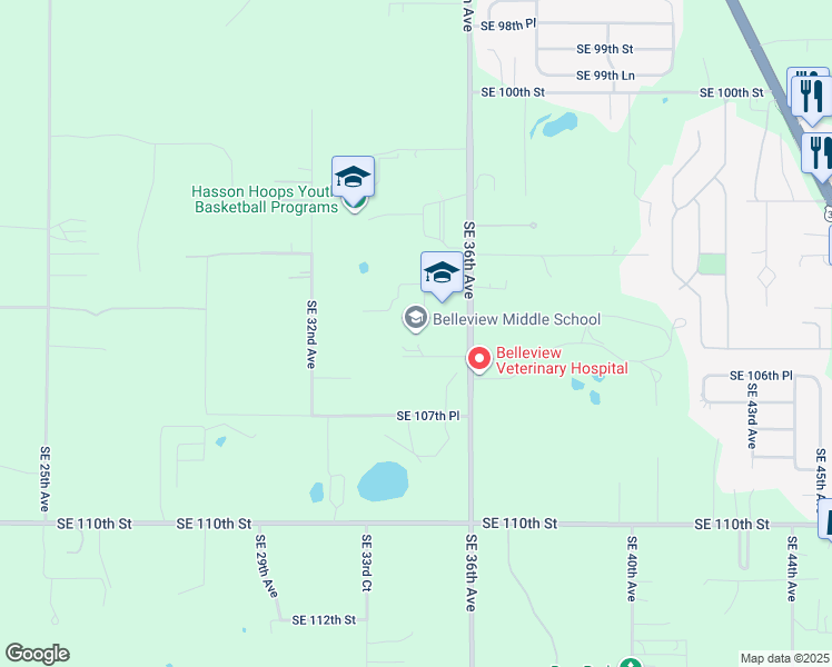 map of restaurants, bars, coffee shops, grocery stores, and more near 10500 Southeast 36th Avenue in Belleview