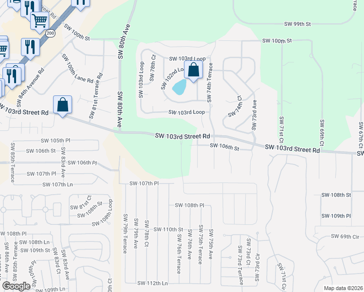 map of restaurants, bars, coffee shops, grocery stores, and more near Southwest 103rd Street Road in Ocala